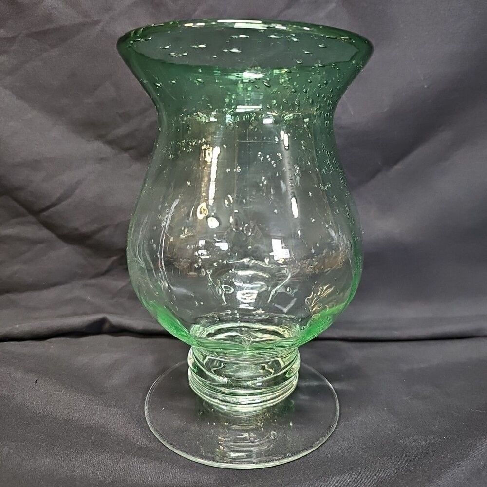 Vintage Seedy Art Glass Hurricane Holder Light Green Glass